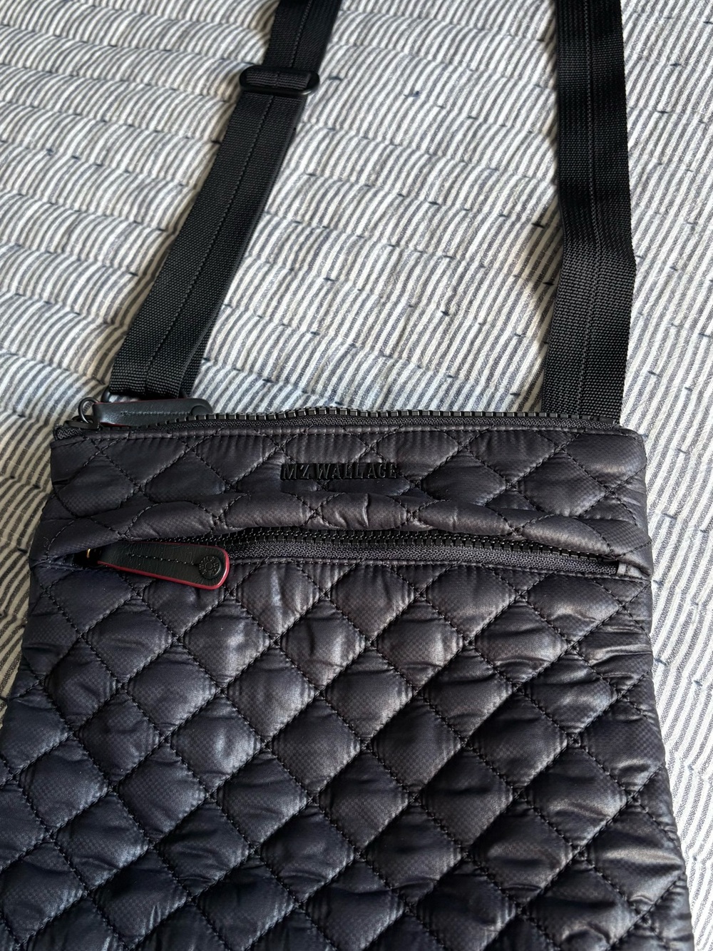 MZ Wallace Black Quilted Nylon Messenger Crossbody